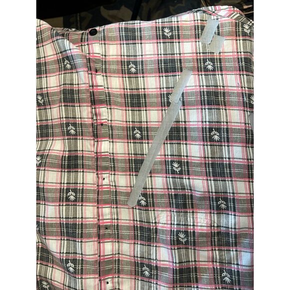 Adriana Delafield blouse medium short sleeve pink black pocket collar  FLAW - Picture 11 of 16